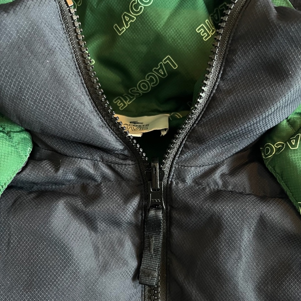 Lacoste L!VE Men's black green logo Print Reversible Quilted Jacket size 38 - Picture 12 of 15